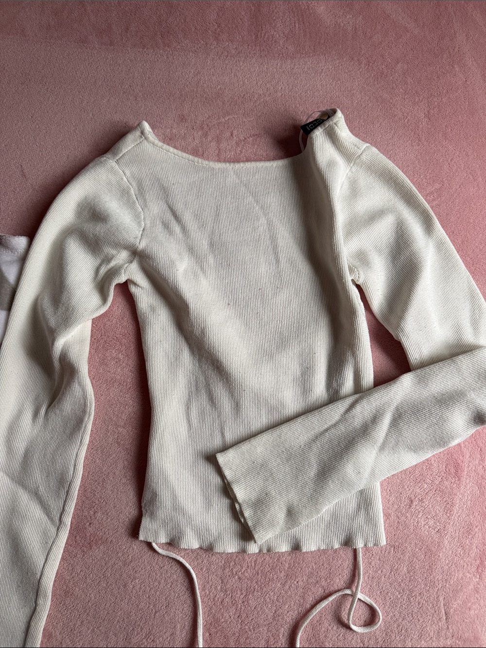 Cream Ribbed Long-Sleeve Women's Sweater backless